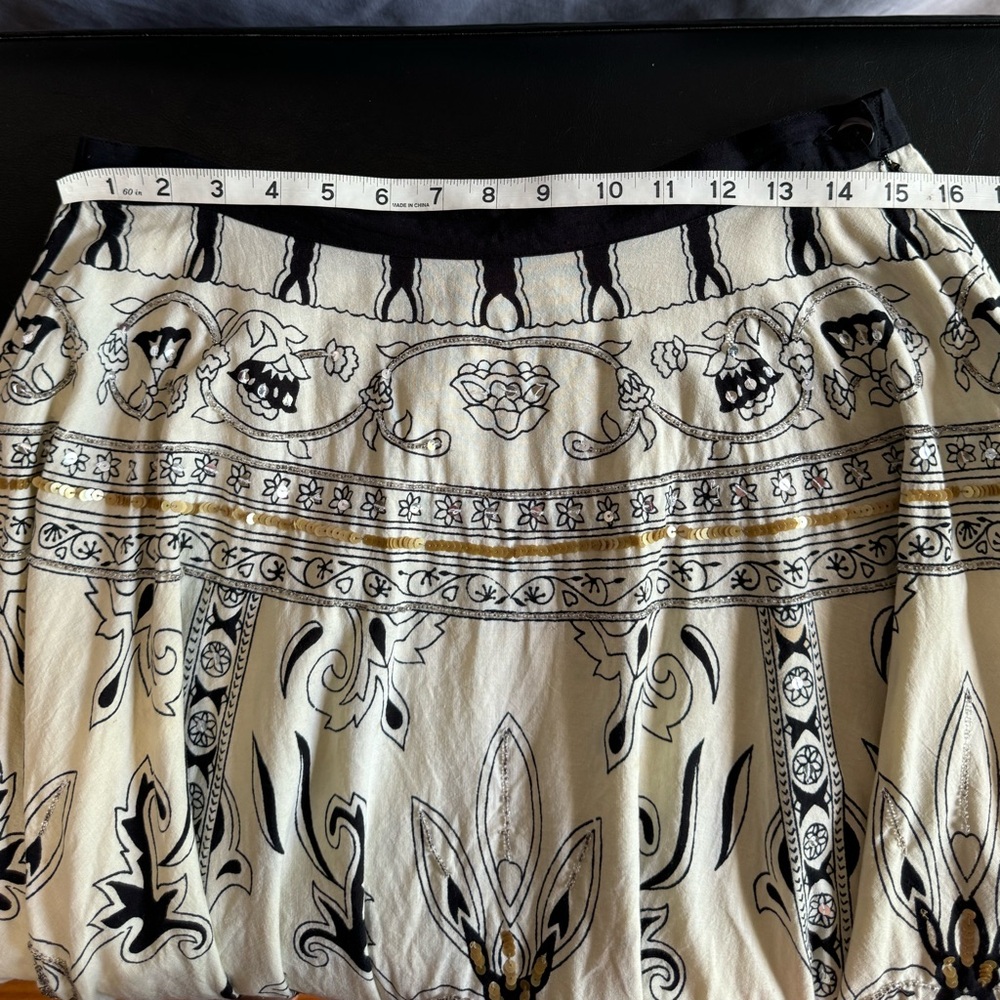 2/$15💥 Vintage KAKTUS Boho Gold & Silver Sequin Skirt Cream Black Sz M - Picture 7 of 12